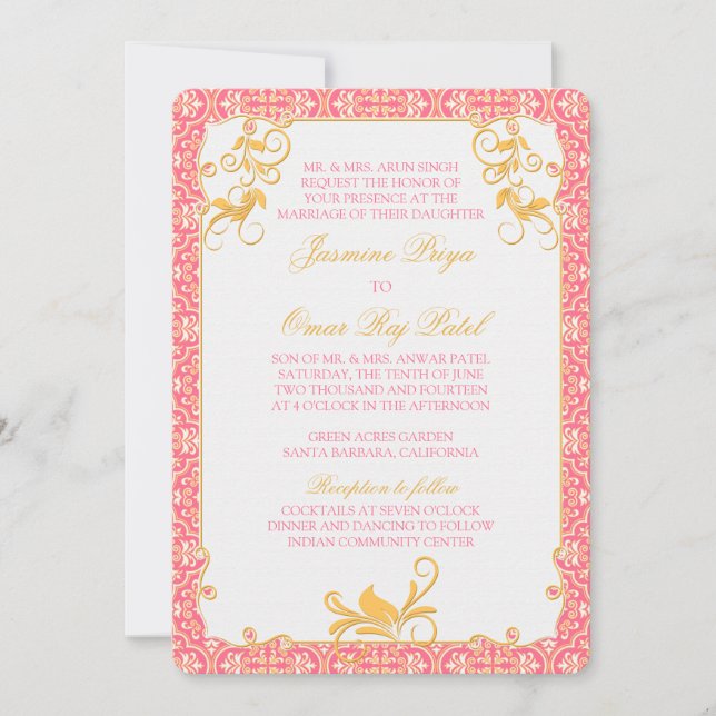 Invitación a la Boda de Oro Rosa Floral de Rococo  (Anverso)