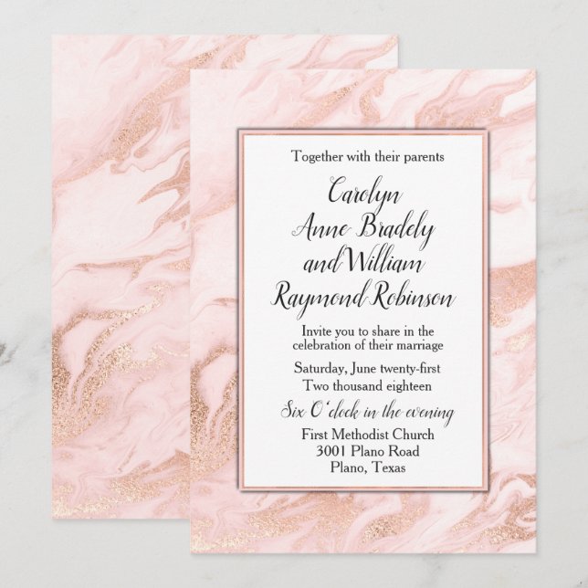 Invitación a la boda de oro Rosa y Rubor (Anverso / Reverso)