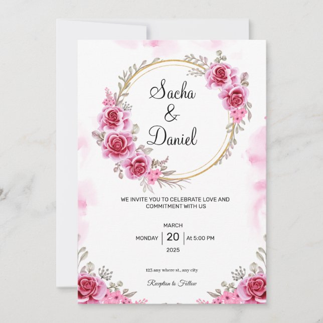 Invitación a la boda de oro rosado (Anverso)