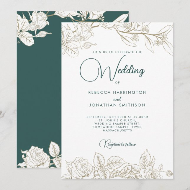 Invitación a la Boda de Oro Verde de Esmeralda Flo (Anverso / Reverso)