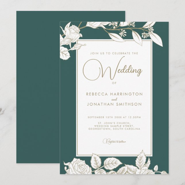 Invitación a la Boda de Oro Verde de Esmeralda Flo (Anverso / Reverso)