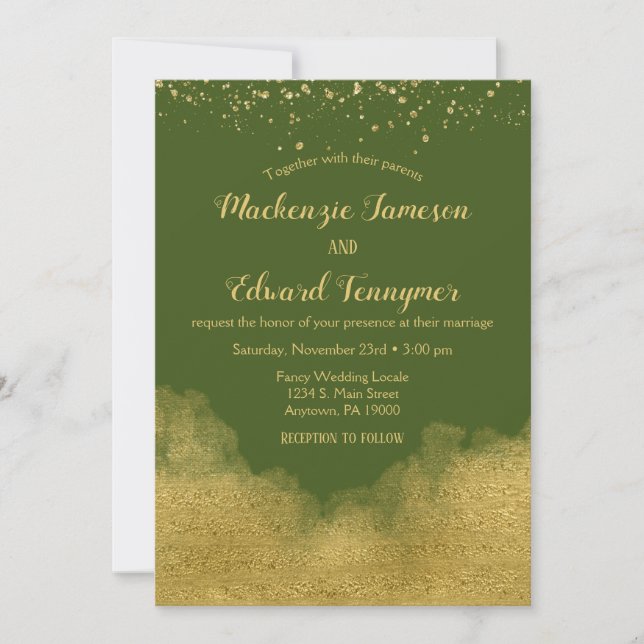 Invitación a la Boda de Oro Verde en Olivo Elegant (Anverso)
