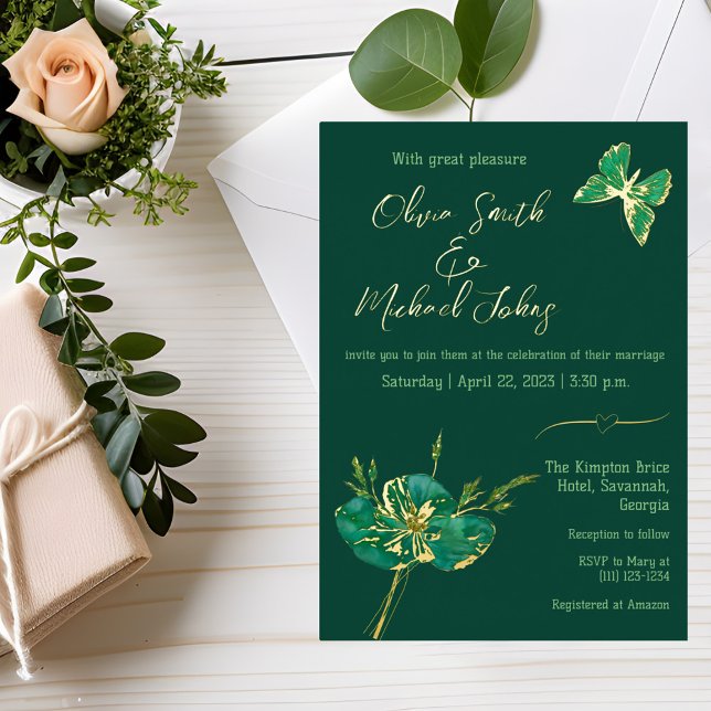 Invitación a la boda de oro verde esmeralda (Subido por el creador)