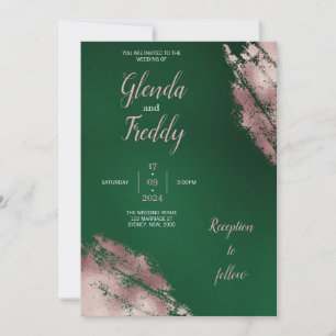 Invitación a la boda de oro verde esmeralda y Rosa