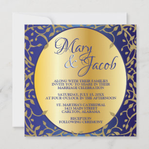 Invitación a la boda de oro y azul real