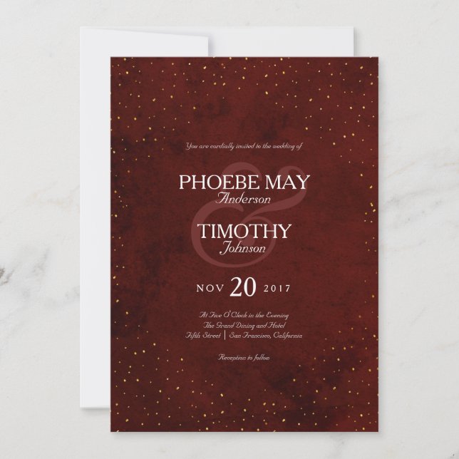 Invitación a la boda de oro y borgoña (Anverso)