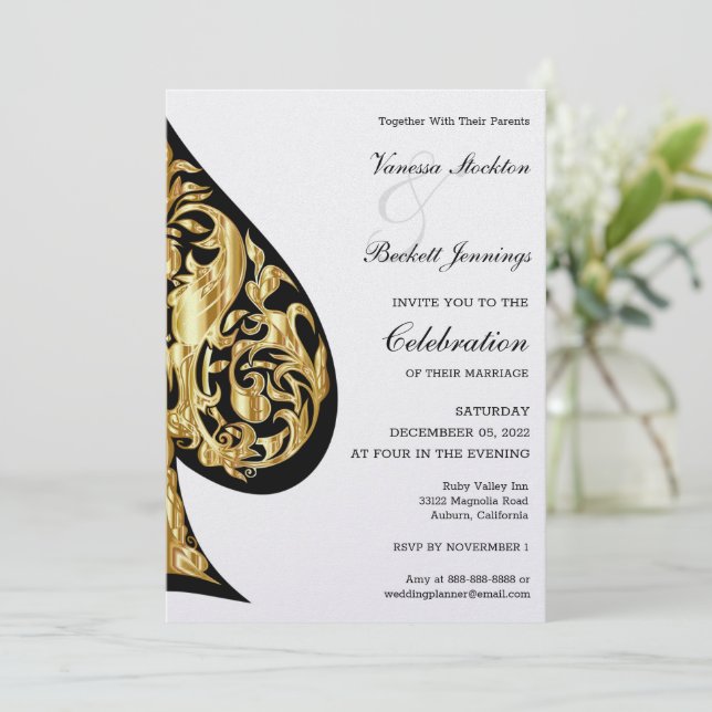 Invitación a la boda de oro y de Black Spade (Anverso de pie)