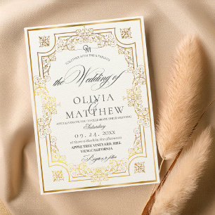 Invitación a la boda de oro y escritura verde esme
