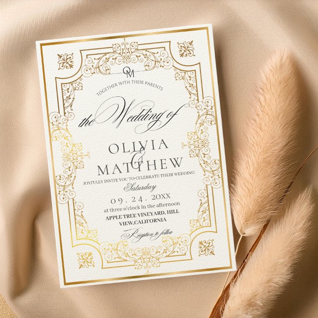 Invitación a la boda de oro y escritura verde esme (Subido por el creador)