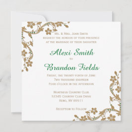 Invitación a la boda de oro y esmeralda