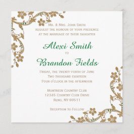 Invitación a la boda de oro y esmeralda