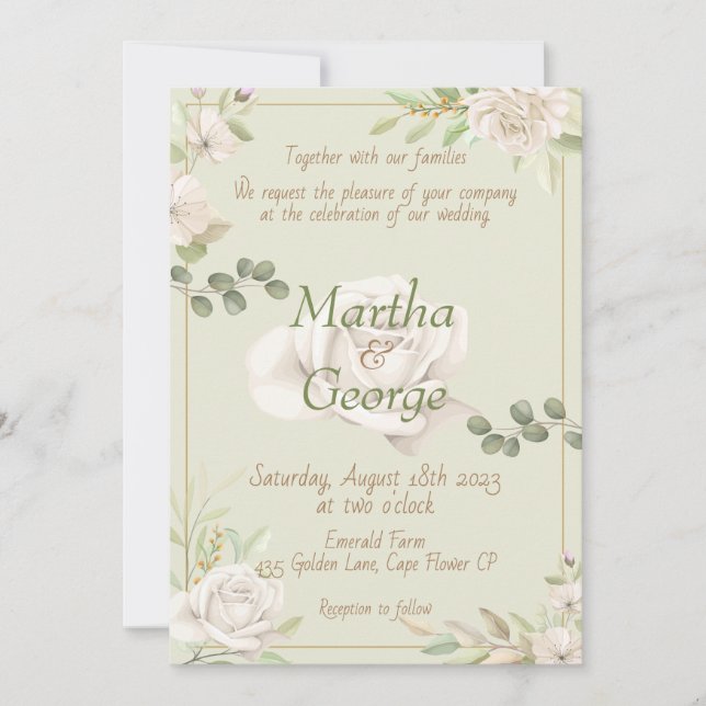 Invitación a la boda de oro y esmeralda (Anverso)