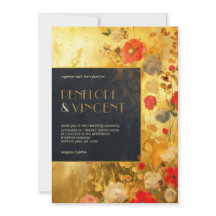 Invitación a la boda de oro y flores