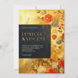 Invitación a la boda de oro y flores