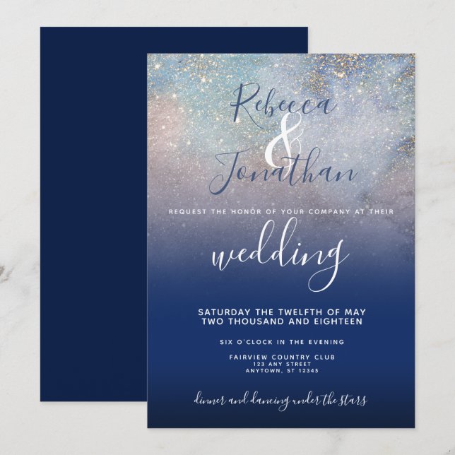 Invitación a la boda de oro y la marina nocturna e (Anverso / Reverso)