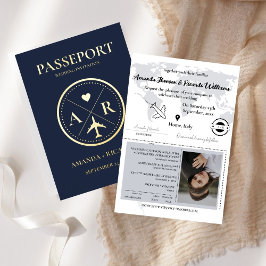 Invitación a la boda de oro y Marina Blue Passport