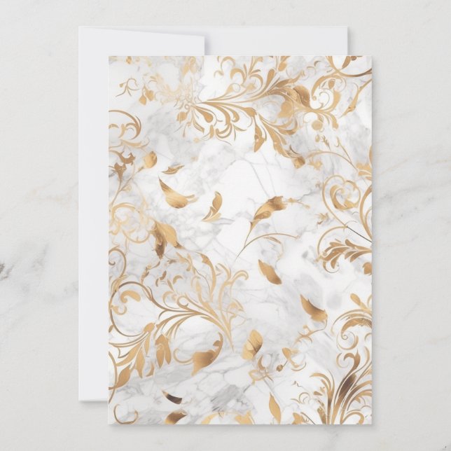 Invitación a la Boda de Oro y Mármol Blanco de luj (Reverso)