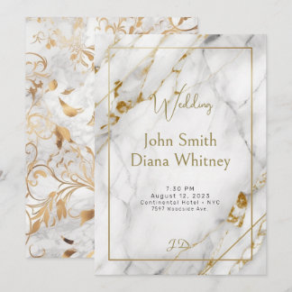 Invitación a la Boda de Oro y Mármol Blanco de luj