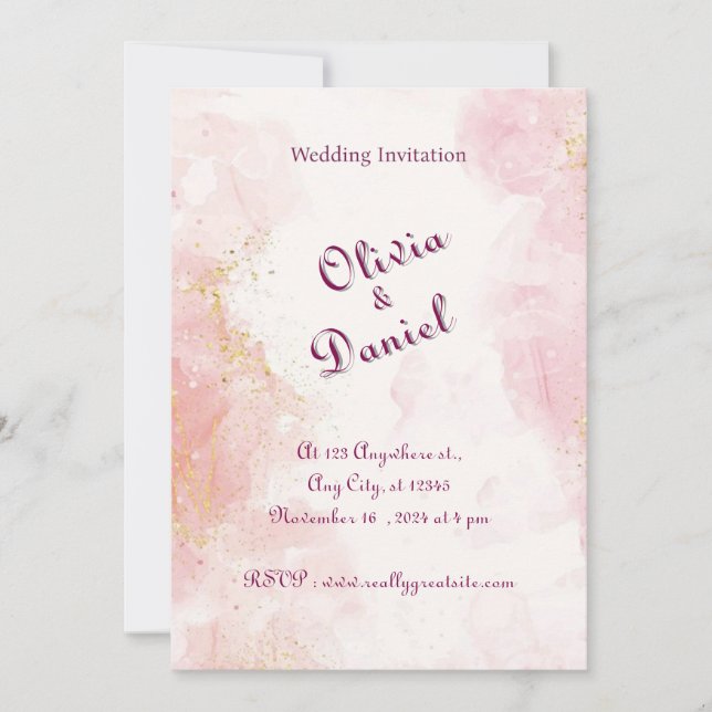 Invitación a la boda de oro y mármol blanco para R (Anverso)