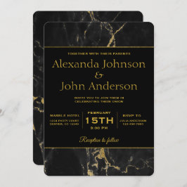 Invitación a la boda de oro y mármol negro