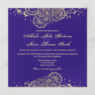 Invitación a la boda de oro y morado Henna Lace