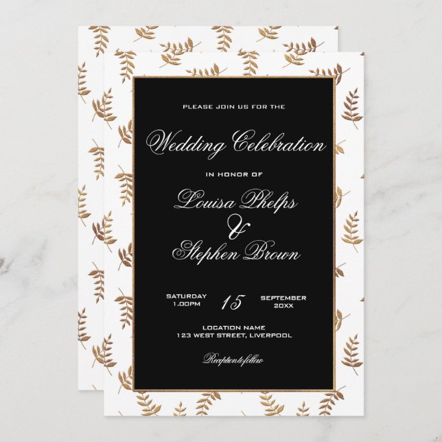 Invitación a la boda de oro y negro (Anverso / Reverso)
