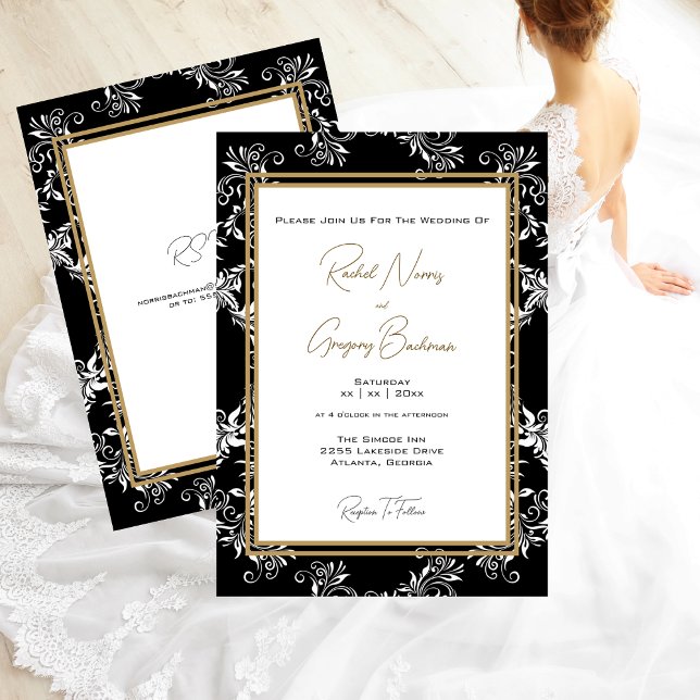 Invitación a la boda de oro y negro (Gold and Black Wedding with RSVP Invitation)
