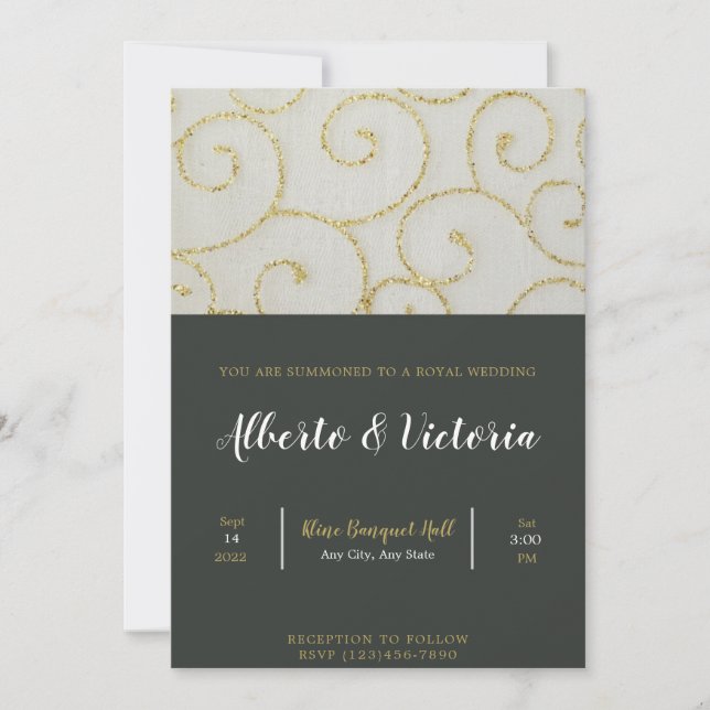 Invitación a la boda de oro y negro (Anverso)