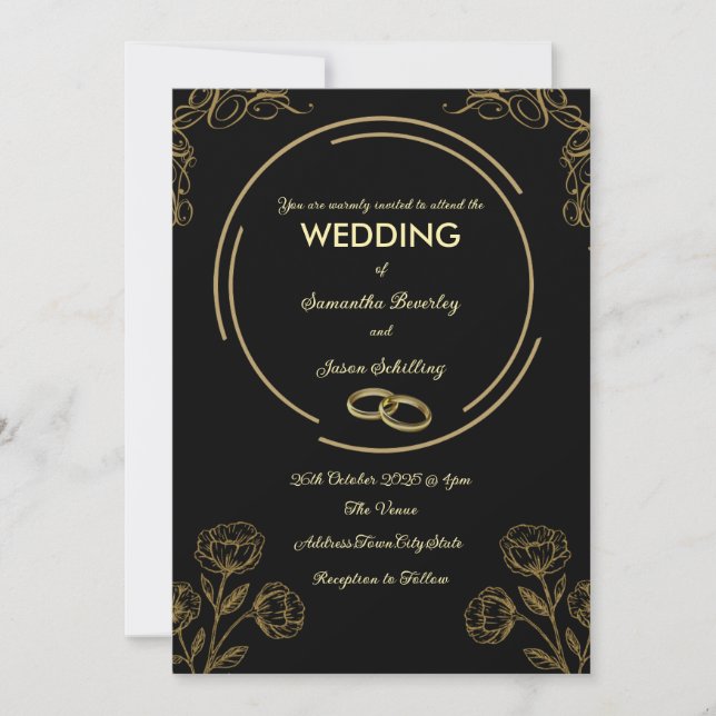 Invitación a la boda de oro y negro (Anverso)
