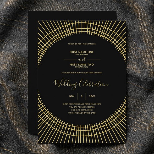 Invitación a la boda de oro y negro en Art Nouveau (Art nouveau gold and black wedding invitation.)
