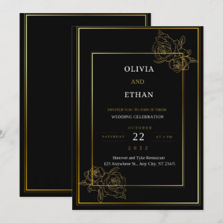 Invitación a la Boda de Oro y Negro Premium