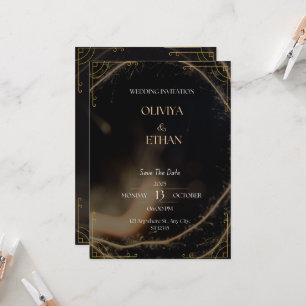 Invitación a la Boda de Oro y Negro Premium