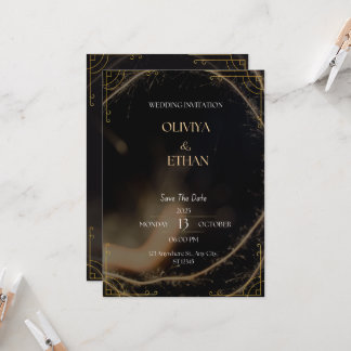 Invitación a la Boda de Oro y Negro Premium