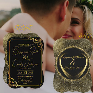 invitación a la boda de oro y negro y elegancia mo
