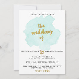 Invitación a la boda de oro y Verde azulado en Rub