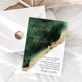 Invitación a la boda de oro y verde esmeralda