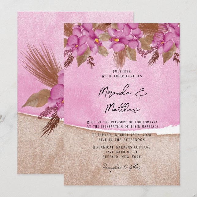 Invitación a la boda de orquídeas de acuarela mage (Anverso / Reverso)