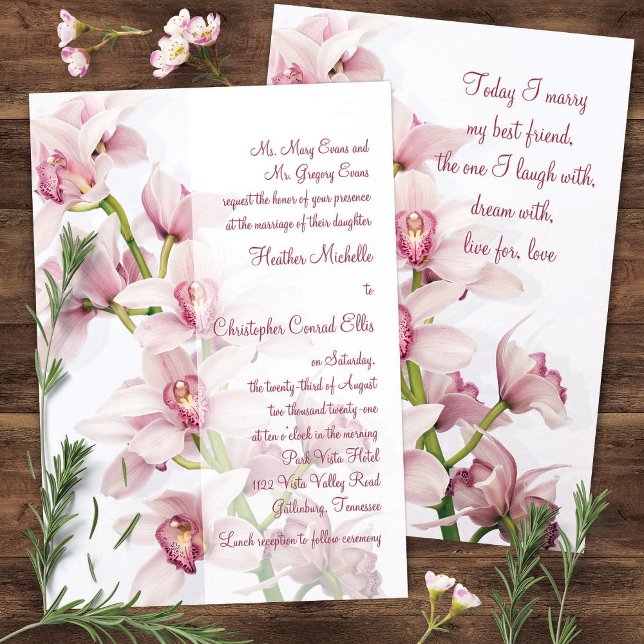 Invitación a la boda de orquídeas de cimbidio rosa (Subido por el creador)