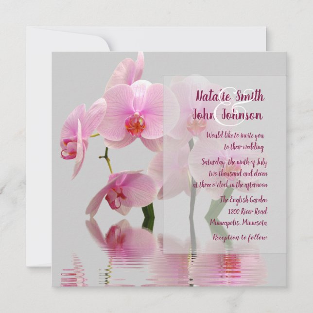Invitación a la boda de orquídeas rosadas (Anverso)