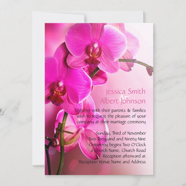 Invitación a la boda de orquídeas rosadas de prima (Anverso)