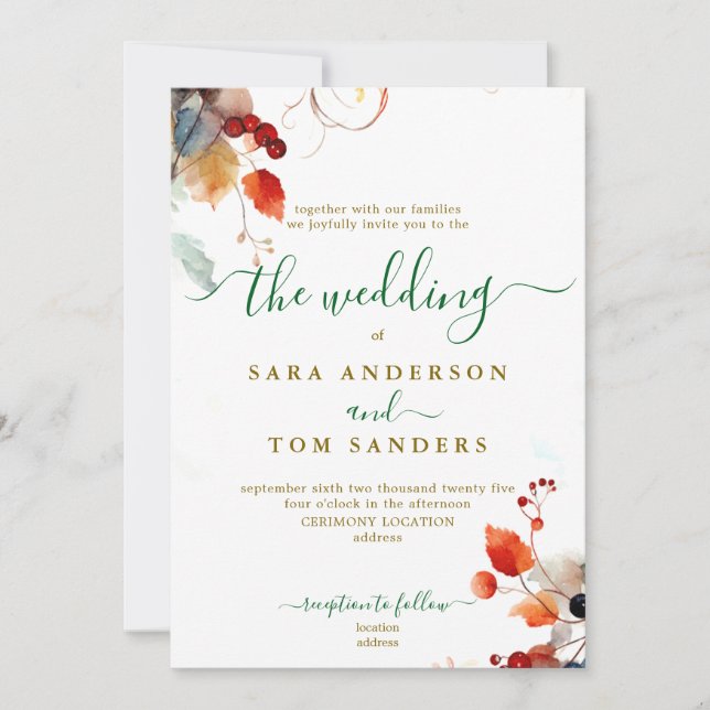 Invitación a la boda de otoño (Anverso)