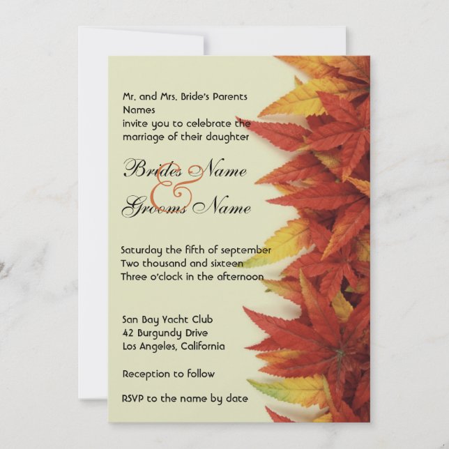 Invitación a la boda de otoño (Anverso)