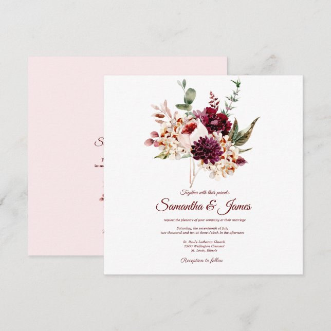 Invitación a la boda de otoño con acuarela floral (Anverso / Reverso)