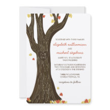 Invitación a la boda de otoño con árbol tallado y 