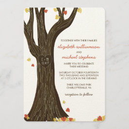 Invitación a la boda de otoño con árbol tallado y 
