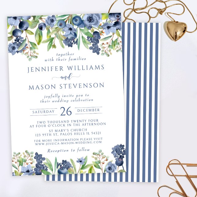 Invitación a la boda de otoño con flores azules de (Subido por el creador)