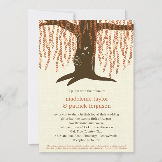 Invitación a la boda de otoño de árbol silvestre (Anverso)