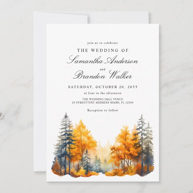 Invitación a la boda de otoño de Fall Woods (Anverso)