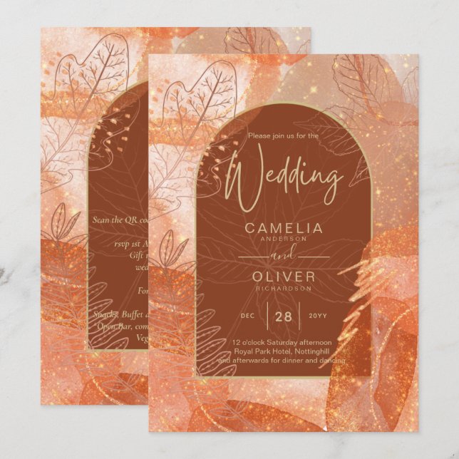 Invitación a la boda de otoño de oro de LeahG Terr (Anverso / Reverso)