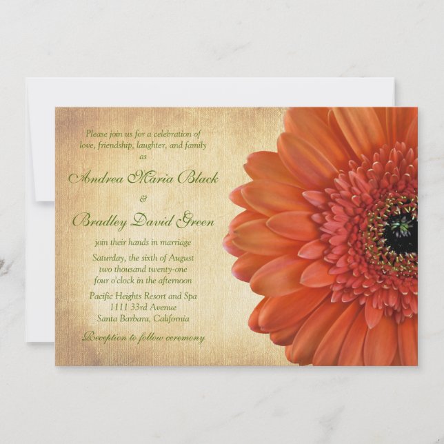 Invitación a la boda de otoño del naranja Gerbera  (Anverso)